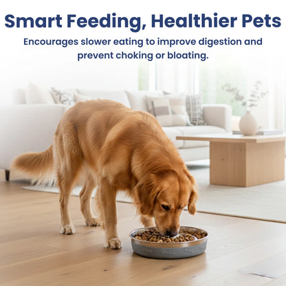 Stainless Steel Ridged Slow Feeder Dog Bowl